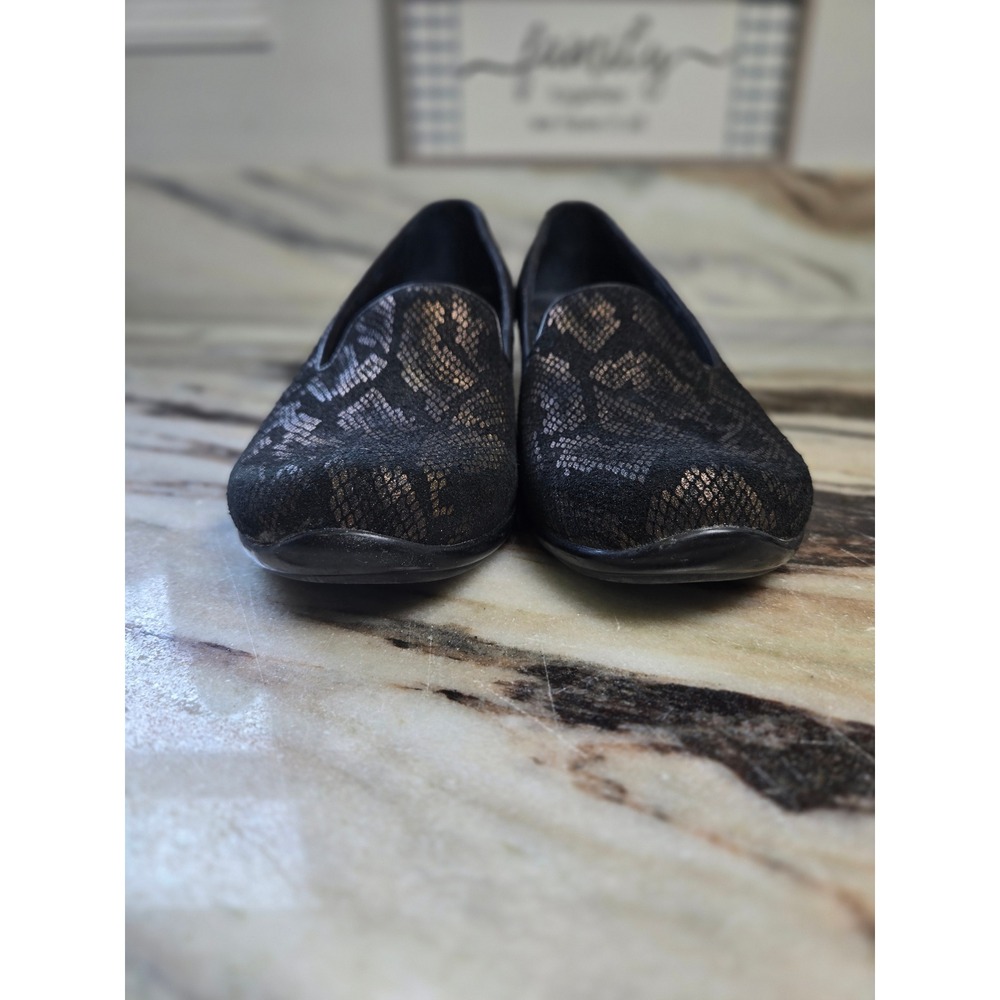 Dansko Womens 38 Bronze Black Snakeskin Leather Slip On Loafers Low Wedge‎ - Picture 2 of 9